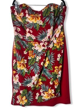 Rock Steady Red Tropical Floral Strapless Faux Wrap Dress Sz 4X